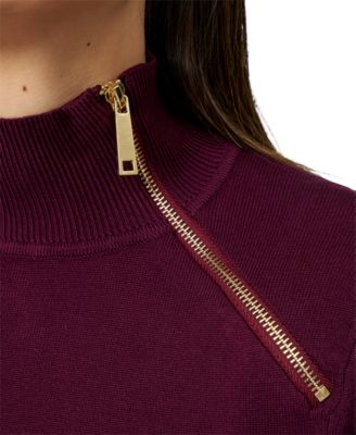 Petite Mock Neck Asymmetric-Zip Sweater