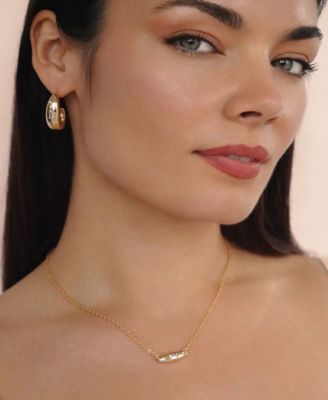 Oval Dome Baguette Simple Pendant Necklace