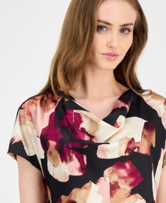 Women's Satin Printed Cowlneck Blouse