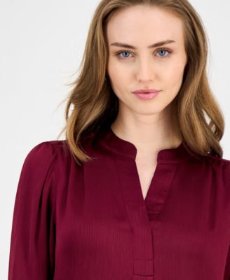 Women's Satin Pleated V-Neck Blouse