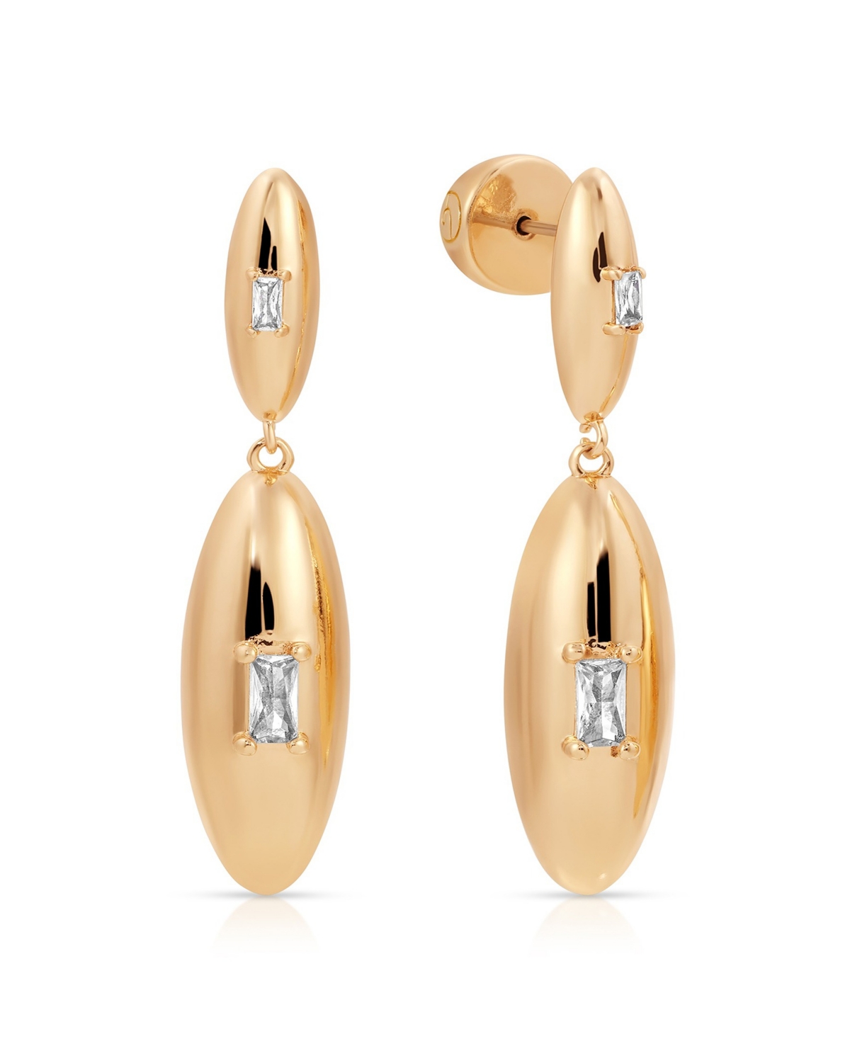 Oval Dome Double Drop Earrings - Gold