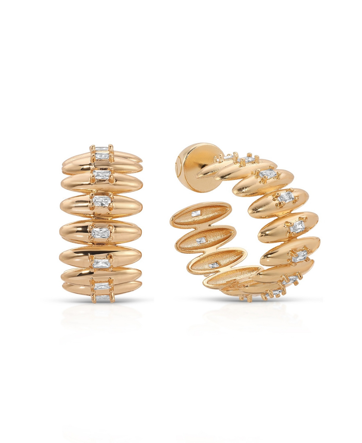Thick Oval Dome Baguette Hoop Earrings - Gold