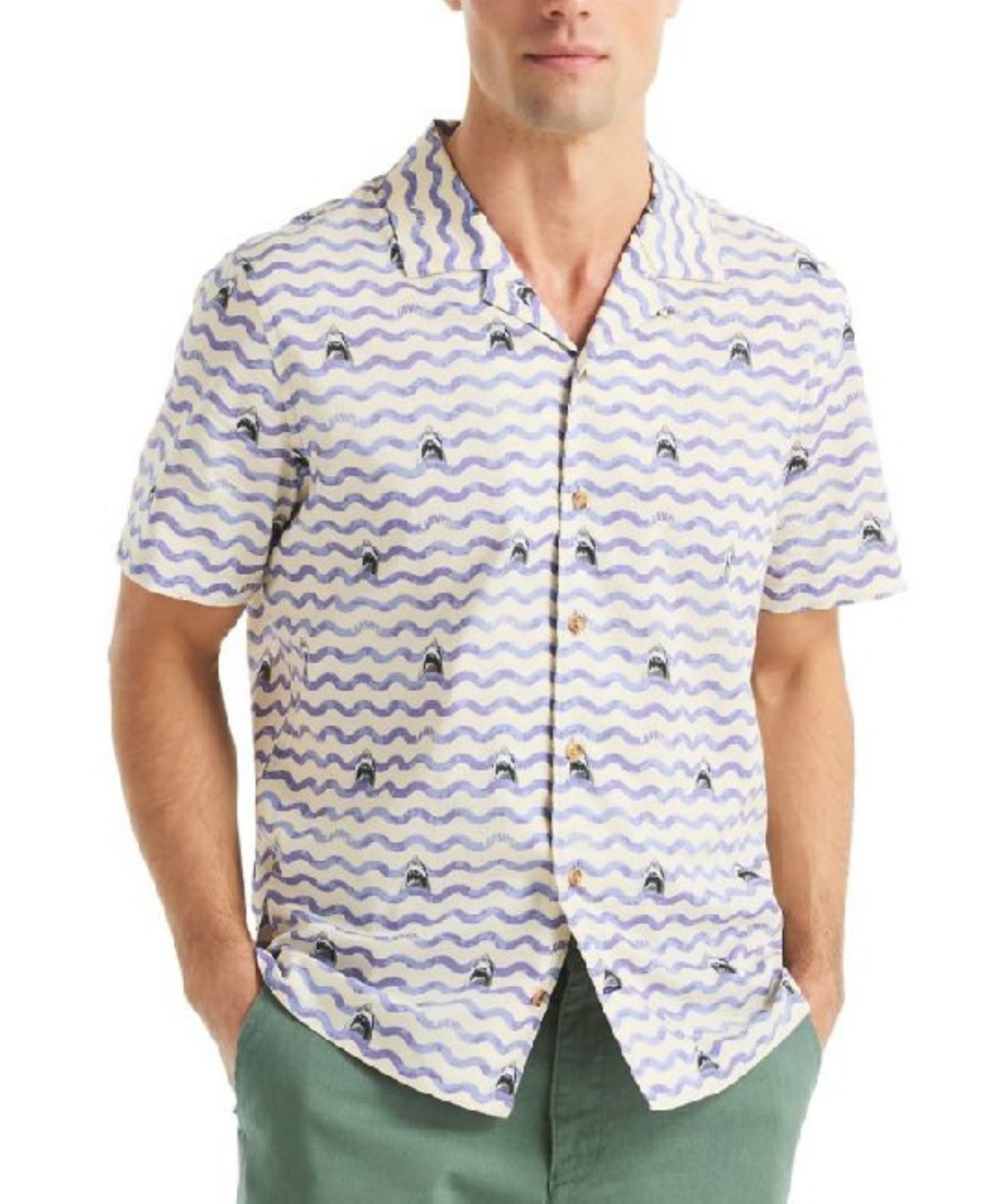 Nautica Jaws X  Men's Classic-fit Printed Button-down Camp Shirt
