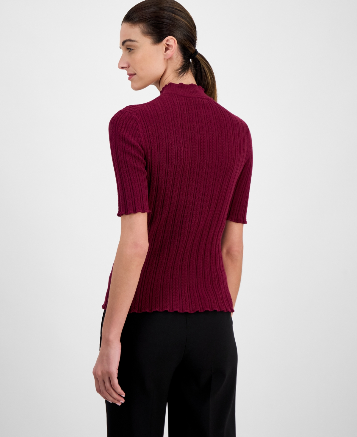 Anne Klein Women's Cable-knit Short-sleeve Sweater In Burgundy