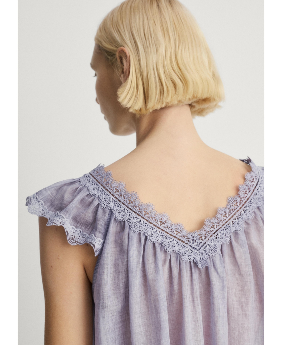 Mango Cotton Nightdress Overdyed Lace Lilac