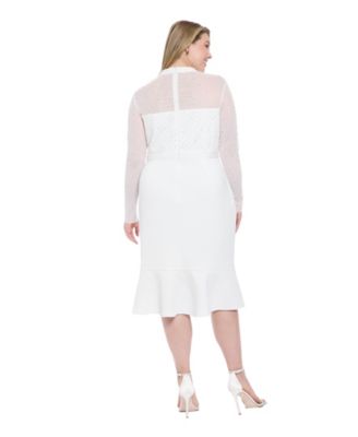 Plus Size Beaded Illusion Mock-Neck Midi Dress