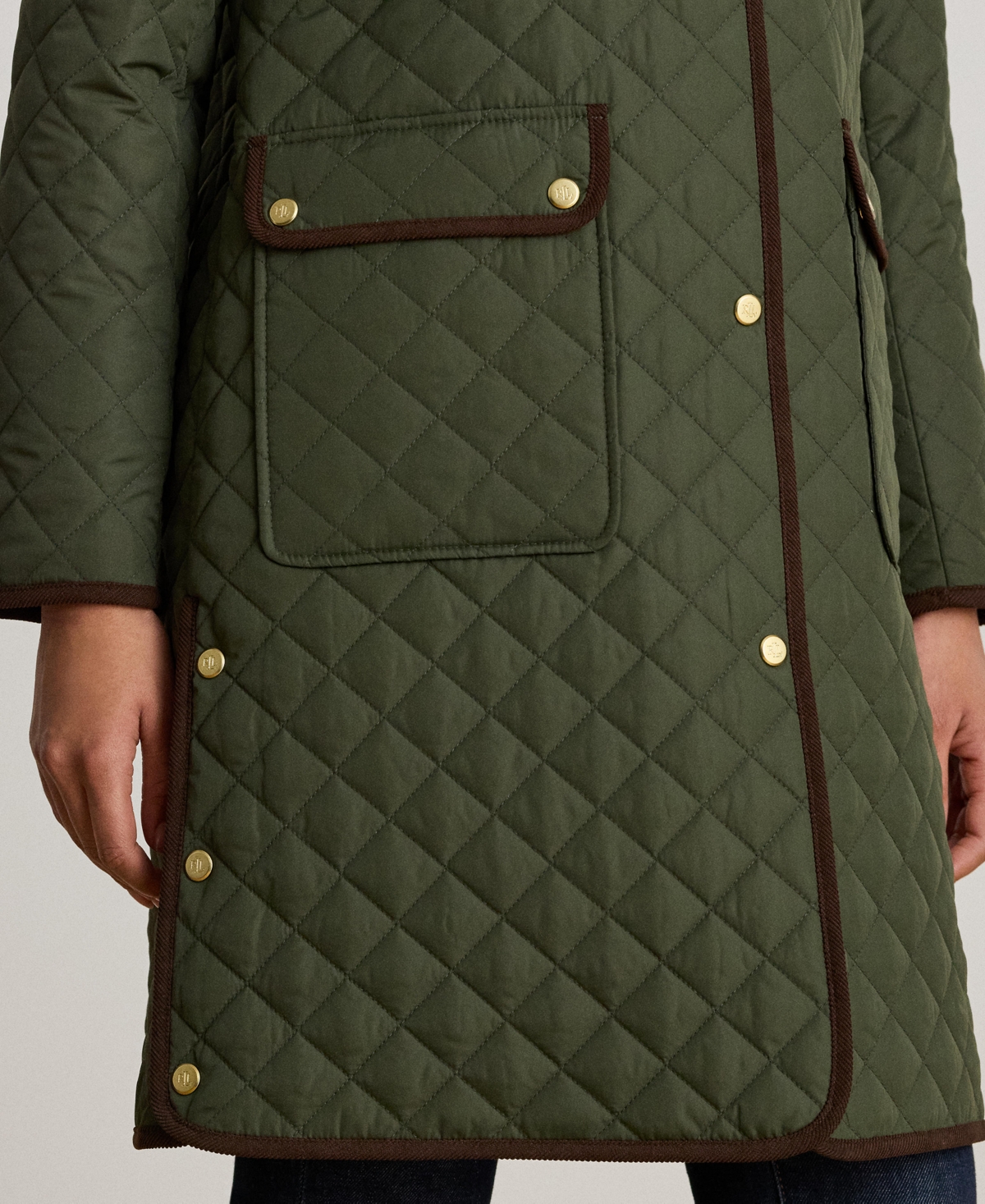 Ralph Lauren Petite Quilted Coat In Green