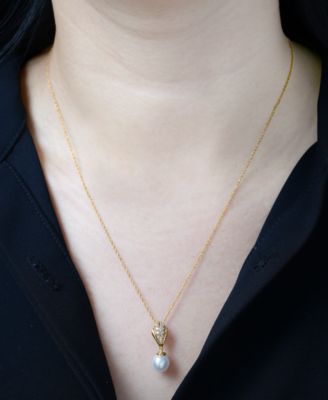 Cultured Freshwater Pearl (7mm) & Diamond (1/20 ct. t.w.) 18" Pendant Necklace in 10k Gold
