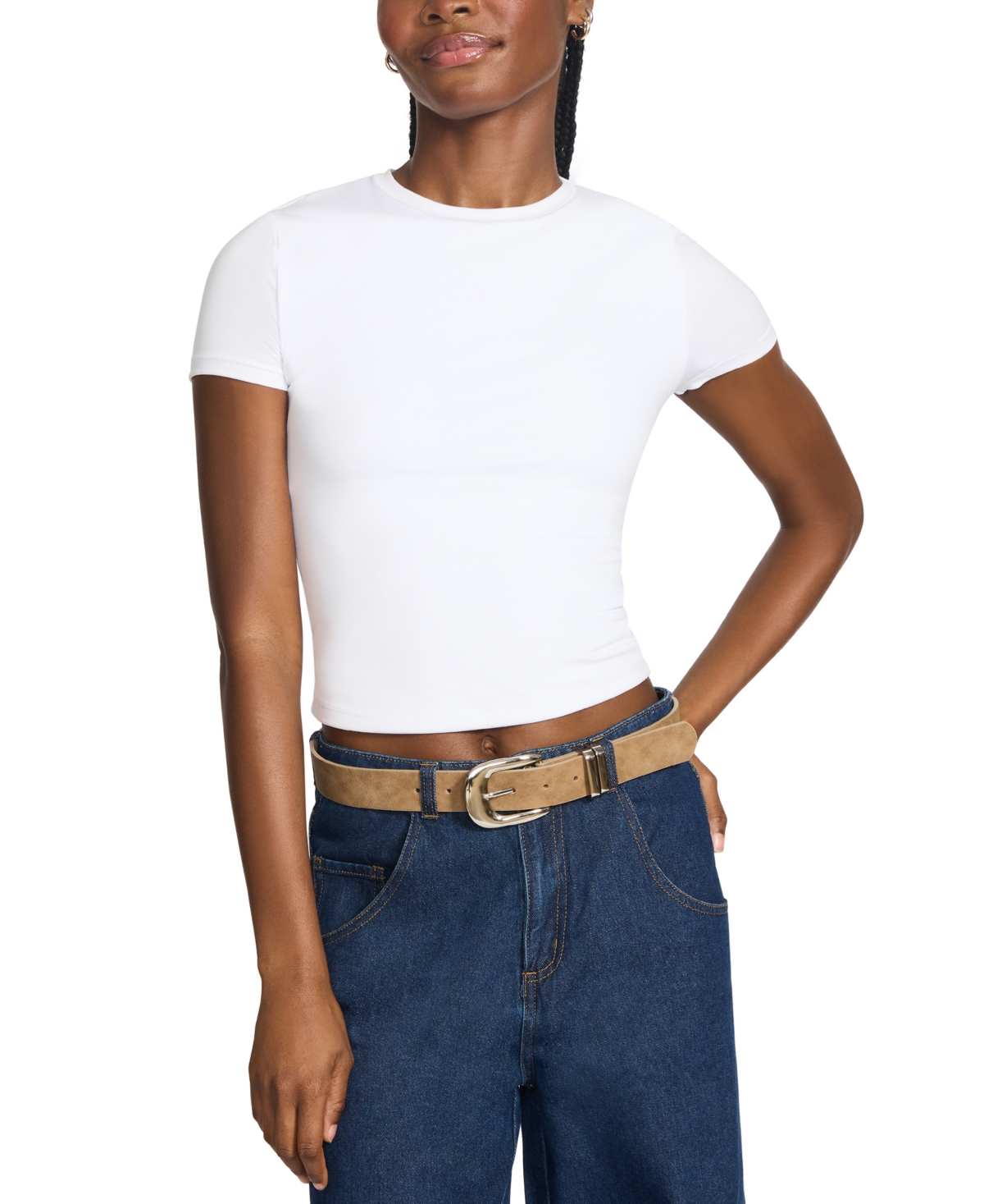 Steve Madden 1.33" Faux-nubuck Belt In Brown