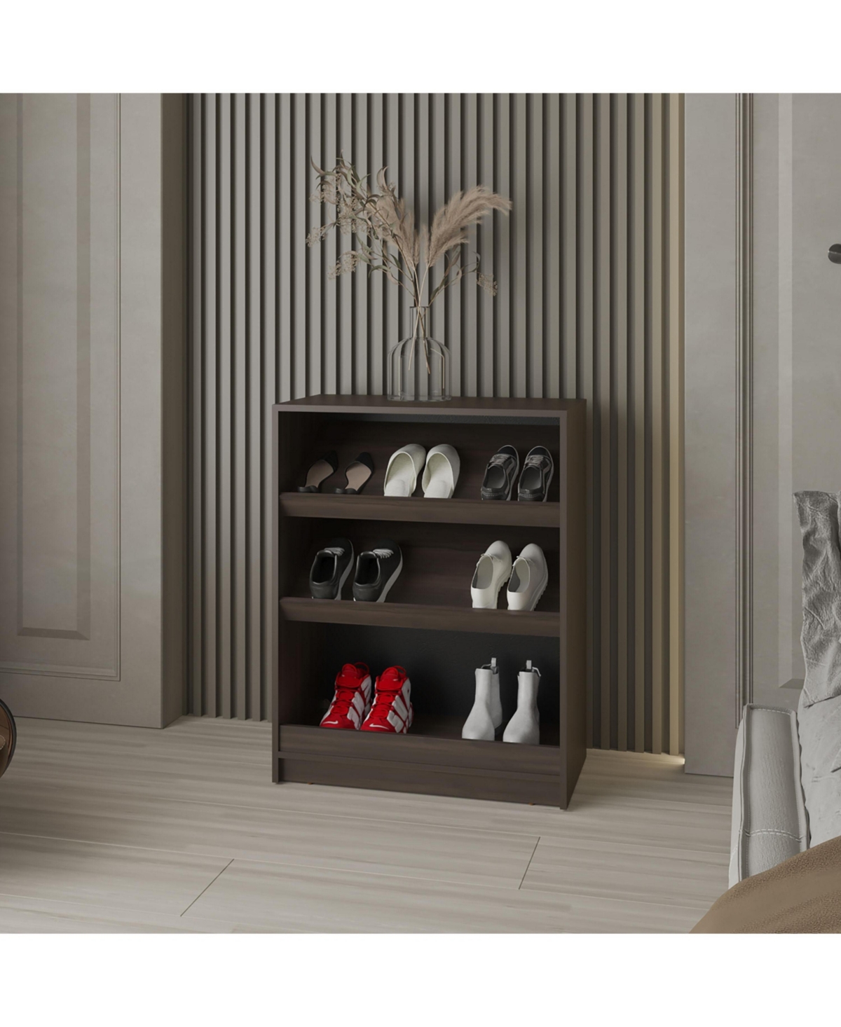 Oatman Shoe Rack with Open Storage, Wengue - Wengue