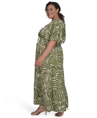 Plus Size Printed V-Neck Maxi Dress