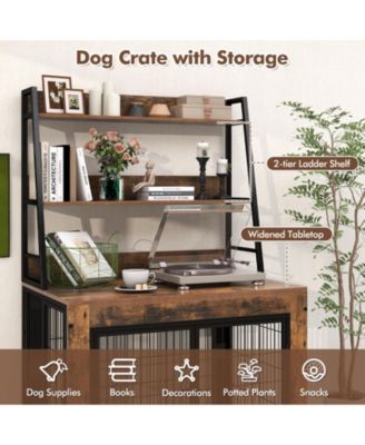 Industrial Dog Kennel Dog Crate Furniture with Storage Shelves