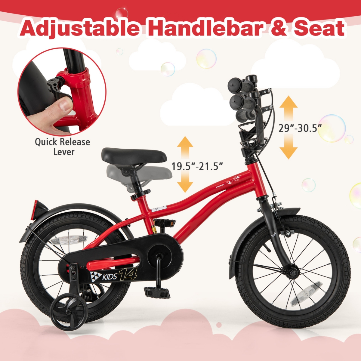 Bicycle for Kids with Adjustable Seat Bell Reflectors for Visibility
