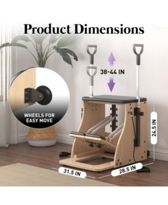 Pilates Combo Chair – Oak Frame, Resistance Bands & Split Pedals for Home/Studio