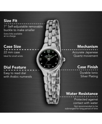 Women 22mm Round Silver Self-Adjust Link Bracelet Watch