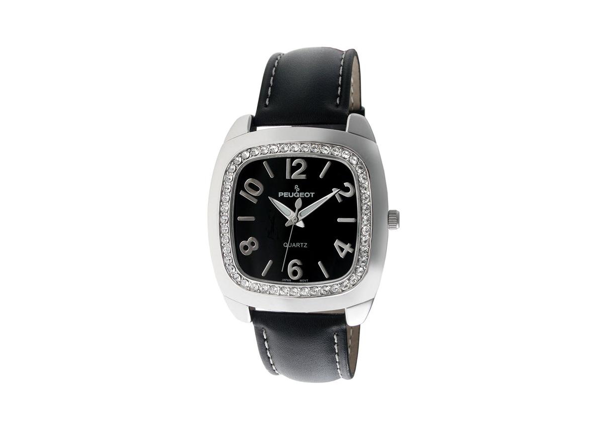 Women's Black Boyfriend Watch 40mm Crystal Bezel Leather Strap