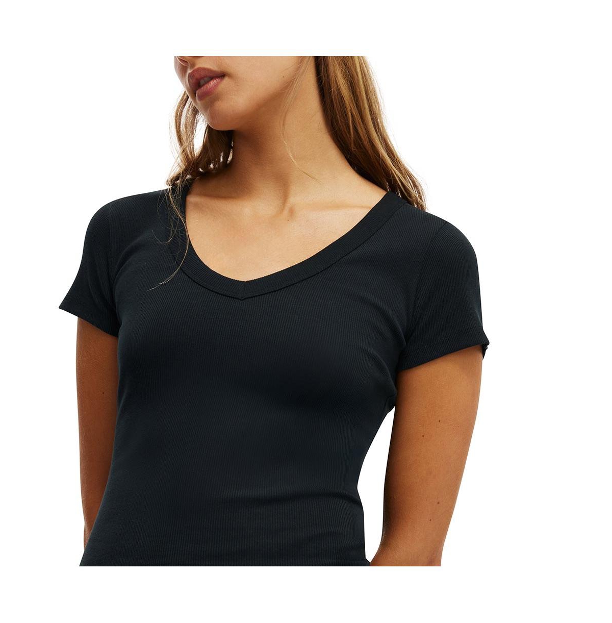 Cotton On Women's Goldie Rib V Neck Short Sleeve