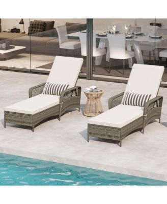 PE Wicker Chaise Lounge Chair 6-Position Adjustable Patio Recliner w/ Soft Cushions