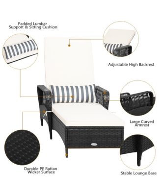 Adjustable Patio Rattan Lounge Chair Chaise Recliner w/ Cushion & Pillow