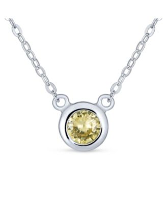 Petite Delicate Bezel Set CZ Solitaire Pendant Station Necklace Cubic Zirconia .925 Sterling