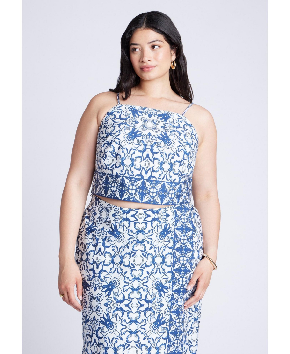 Plus Size Printed Cropped Tank Top - Azulejo