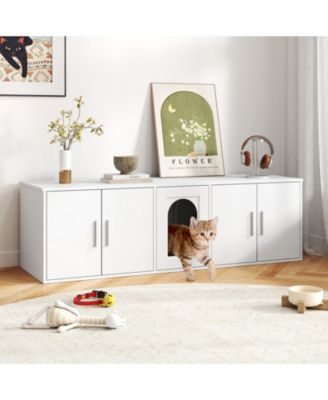 Cat Litter Box Enclosure for 2 Cats with Double Rooms and Sisal Scratching Mat