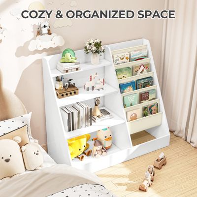 4-Tier Kids Bookshelf and Toy Storage Organizer with Anti-Tipping Kits for Safe