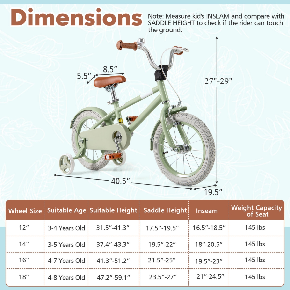 Kids Bike with Adjustable Handlebar and Saddle for Growing Children