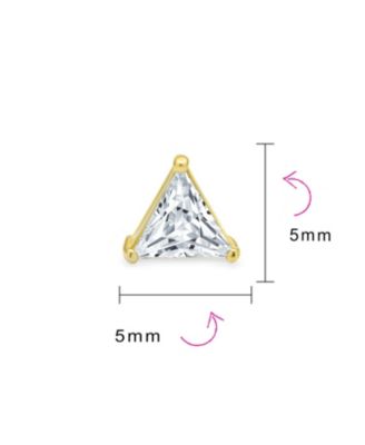 Set of 2 Triangle Clear Cubic Zirconia Stud Earrings Gold Plated Sterling Silver