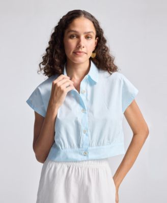 Women's Oversized Crop Shirt in Summer Blue