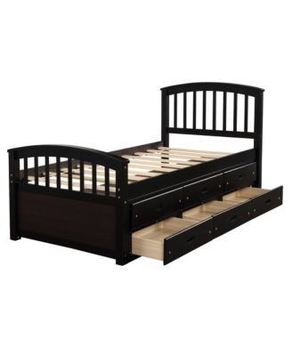 Twin Size Platform Storage Bed Solid Wood Bed With 6 Drawers