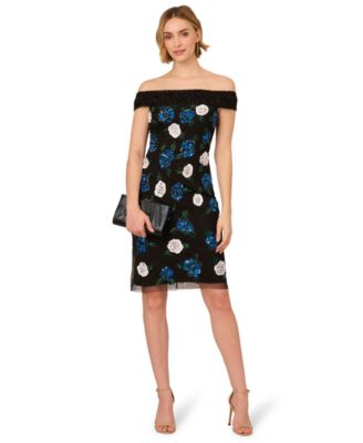 Adrianna Papell - Women's Beaded Off-The-Shoulder Sheath Dress
