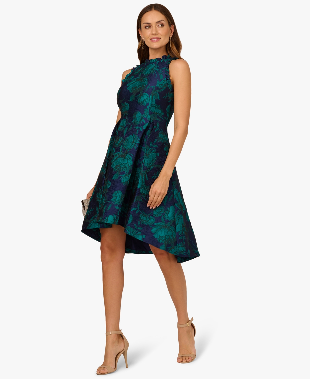 Women's Sleeveless High-Low Dress - Navy/Teal Multi