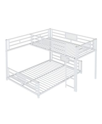 L-shaped Metal Twin over Full Size Bunk Bed, White