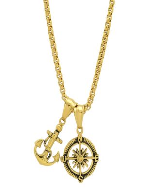 Men's Anchor and Compass Pendant Necklace