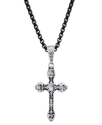 Men's Black Ip and Stainless Steel Accented Cross Pendant Necklace