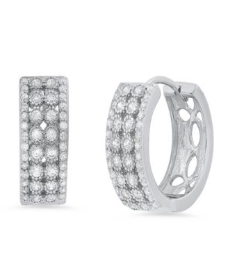 Women's Sterling Silver and Multi-Row Simulated Diamonds Round Huggie Earrings