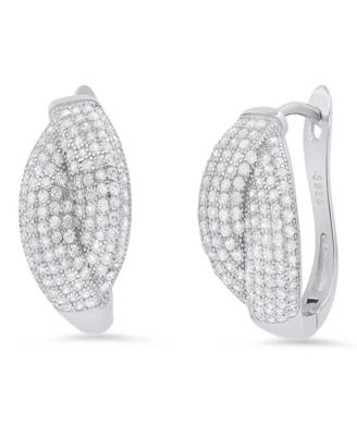 Women's Sterling Silver and Simulated Diamonds Braid Hoops Earrings