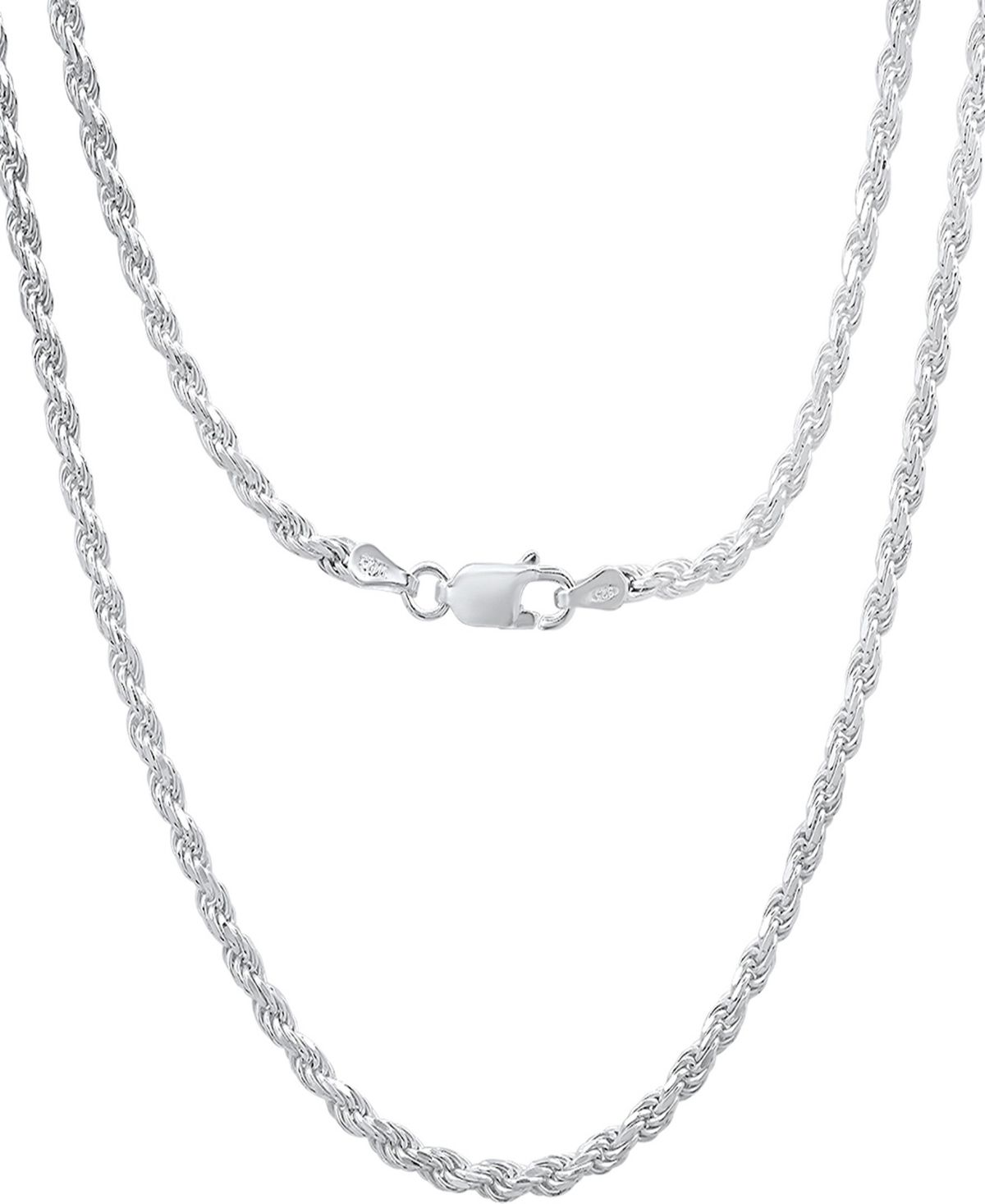 Steeltime Unisex Sterling Silver Rope Chain Necklace