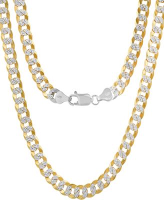 Unisex Sterling Silver and 18K Gold Plated Diamond Cut Curb Link Necklace