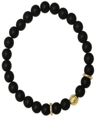 Men’s 14K Gold Plated Sterling Silver and Black Lava Beaded Stretch Bracelet