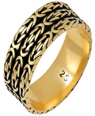 Men's 14K Gold Plated and Sterling Silver Black IP Byzantine Band Ring