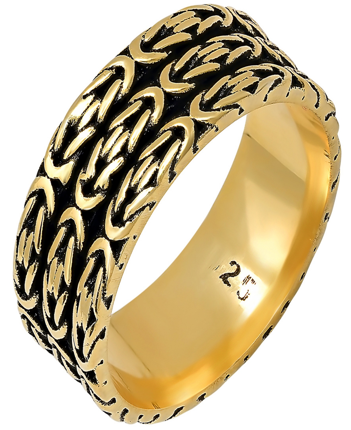Steeltime Men's 14k Gold Plated And Sterling Silver Black Ip Byzantine Band Ring