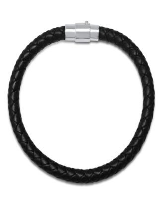 Men’s Braided Leather and Sterling Silver Magnetic Clasp Bracelet.