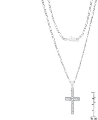 Unisex Sterling Silver Cross Pendant Figaro Chain Necklace