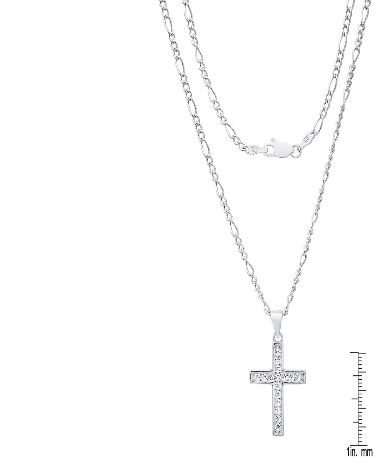 Steeltime Unisex Sterling Silver Cross Pendant Figaro Chain Necklace