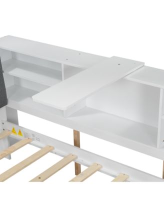 Wood Full Size platform bed with Trundle, Shelves and Storage Headboard