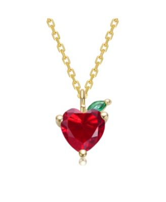Plated with Colored Cubic Zirconia Heart & Leaf Pendant Necklace