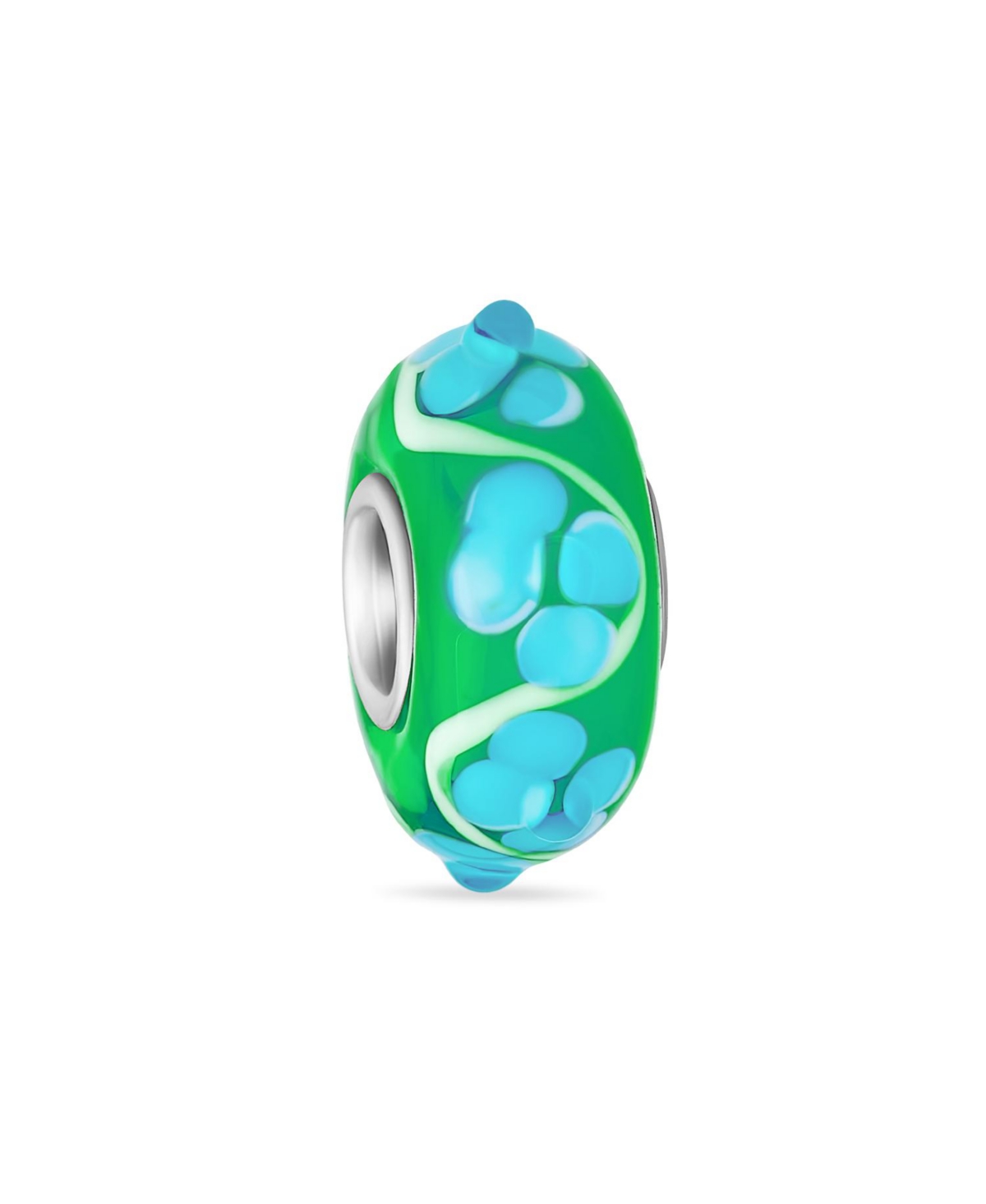 Murano Glass .925 Sterling Silver Core 3D Lamp work Floral Blue Green Red and White Hibiscus Flower Spacer Charm Bead Fits European Brac