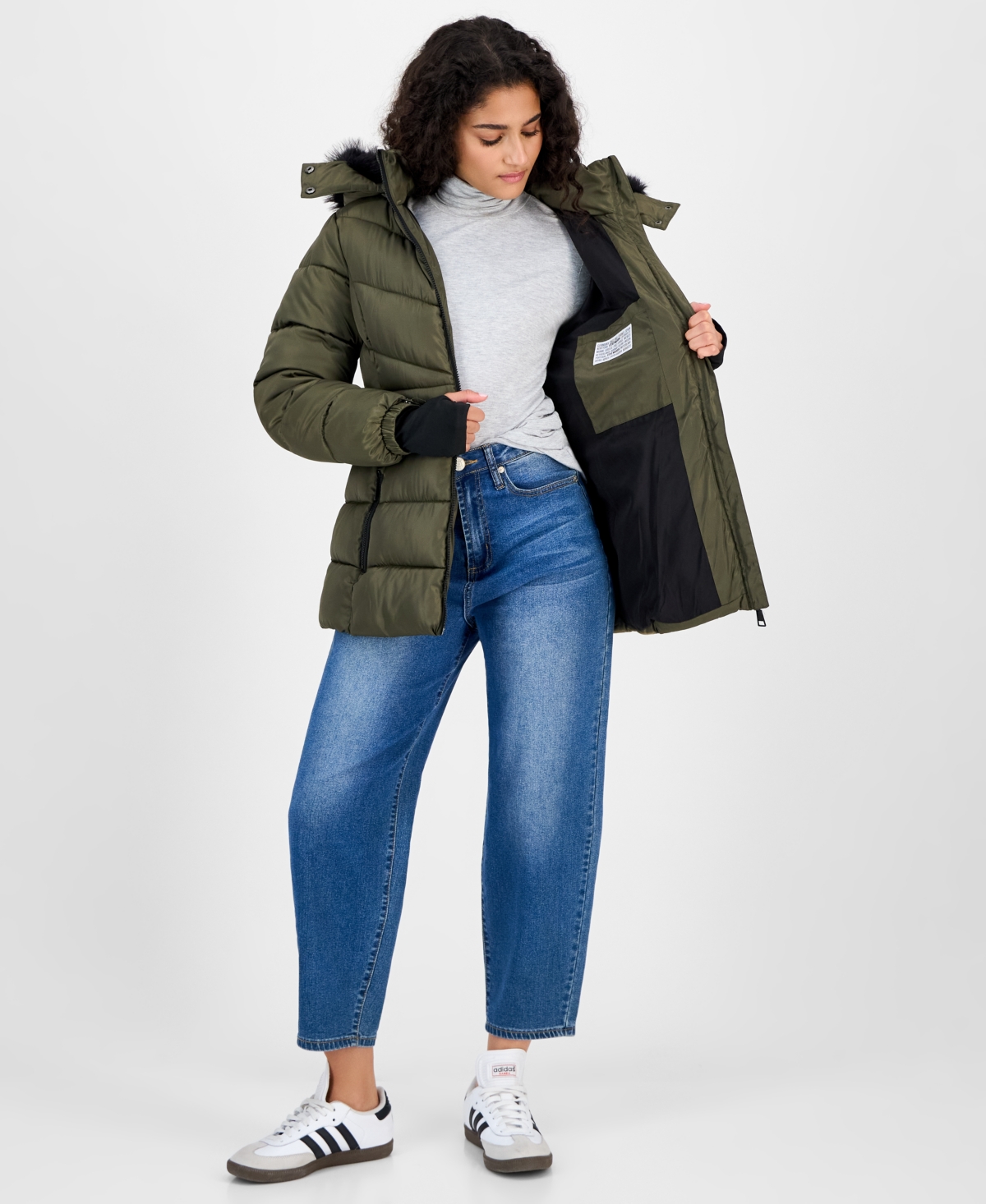 Steve Madden Women's Hooded Zip-front Puffer Coat In Green